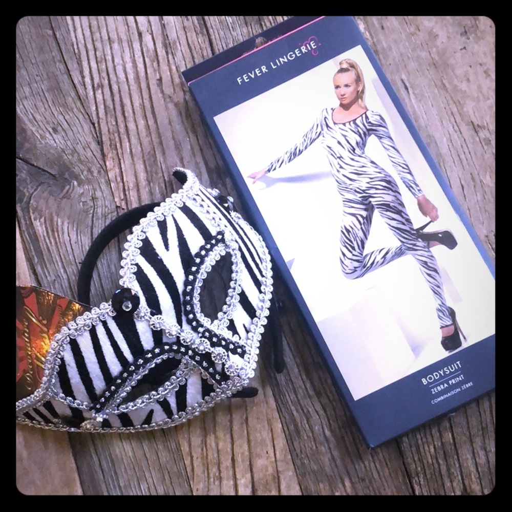 Zebra bodysuit and mask. NEW!!